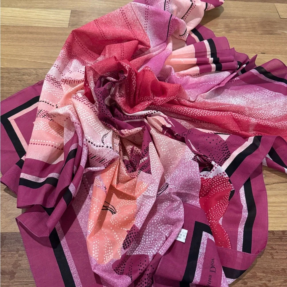 Dior Pink and Red cotton Floral Scarf wrap